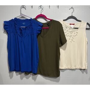 Womens Tops S Loft Flutter Sleeve, Green Ann Taylor & Beige Anne Klein Lot Of 3